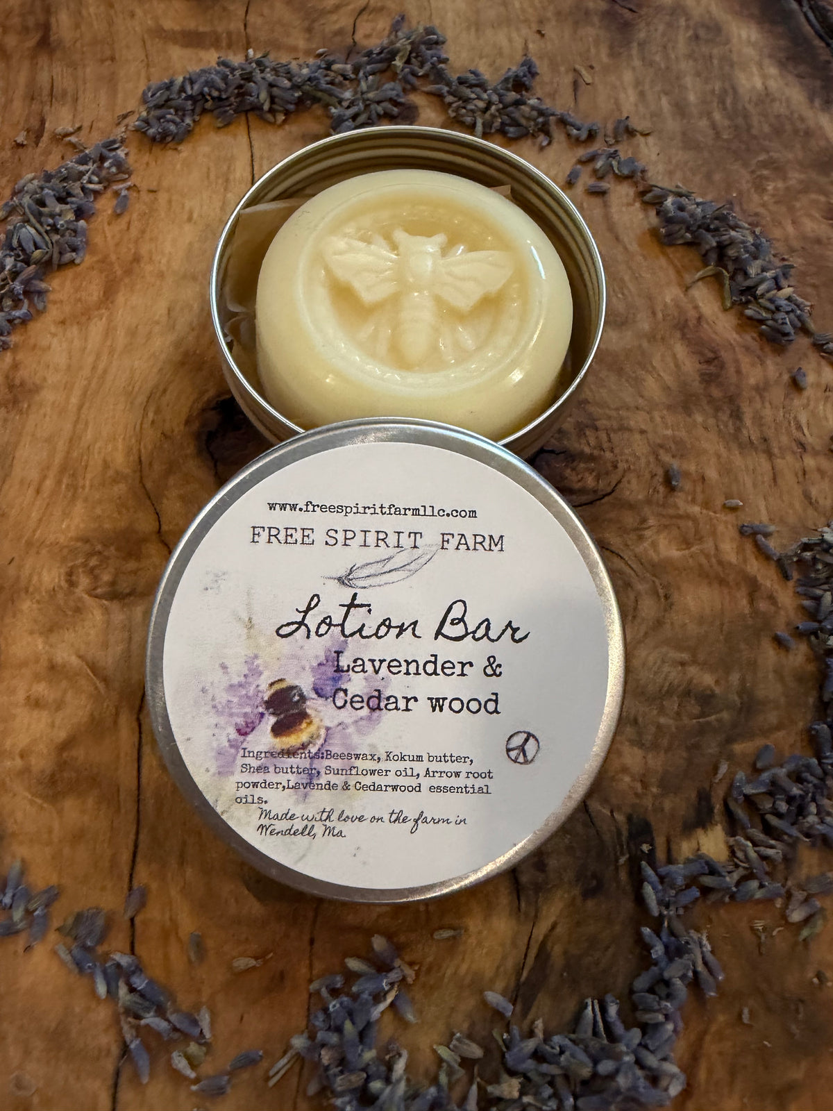 free spirit farm lavender cedarwood bees wax lotion bar n metal tin
