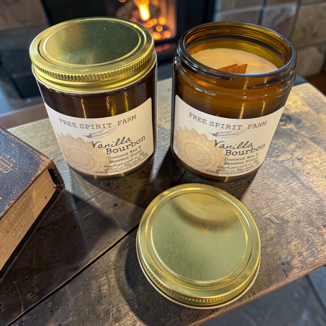 Two candles labeled &