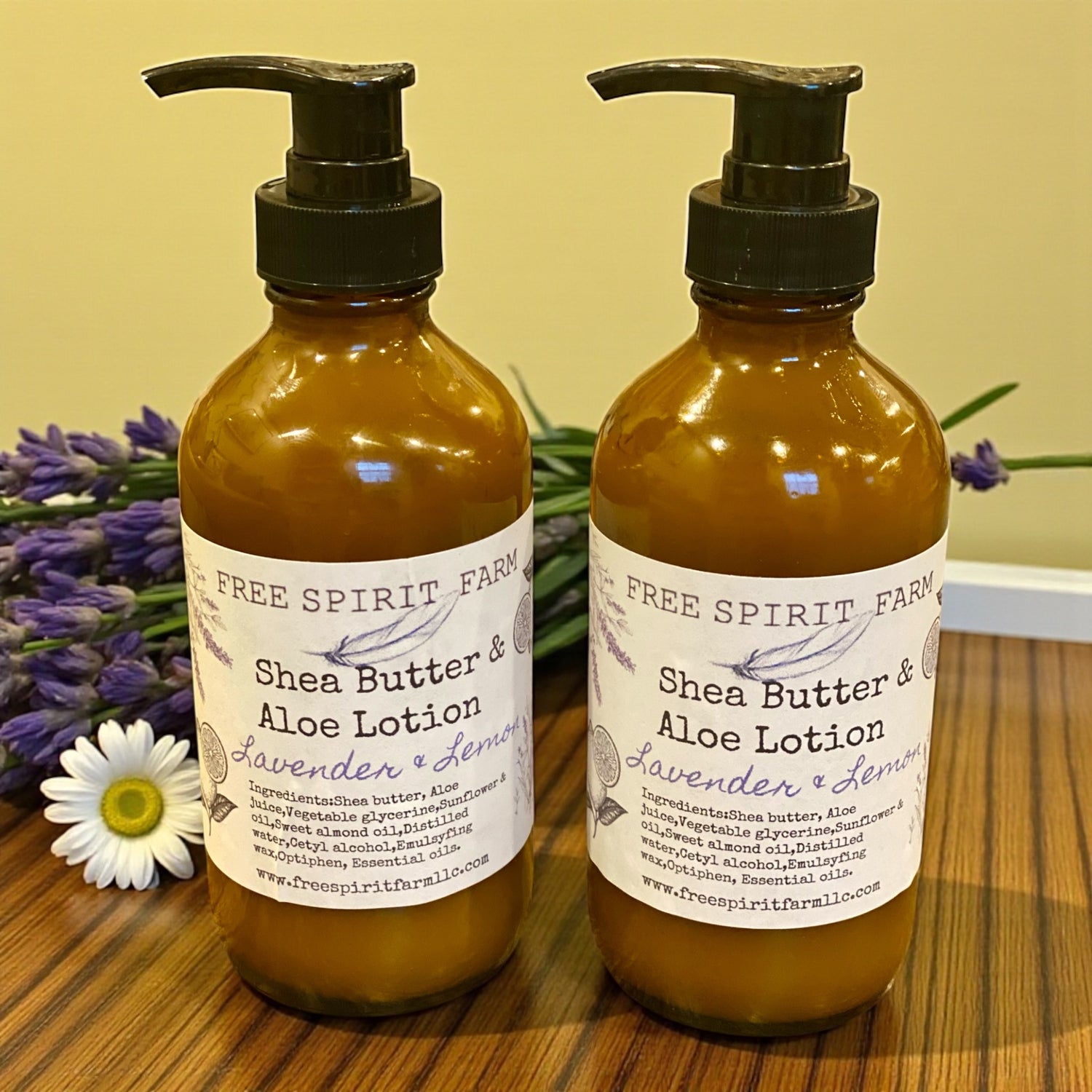 Shea &amp; Aloe Pump Lotion 8oz Glass Bottle~Lavender &amp; Lemon