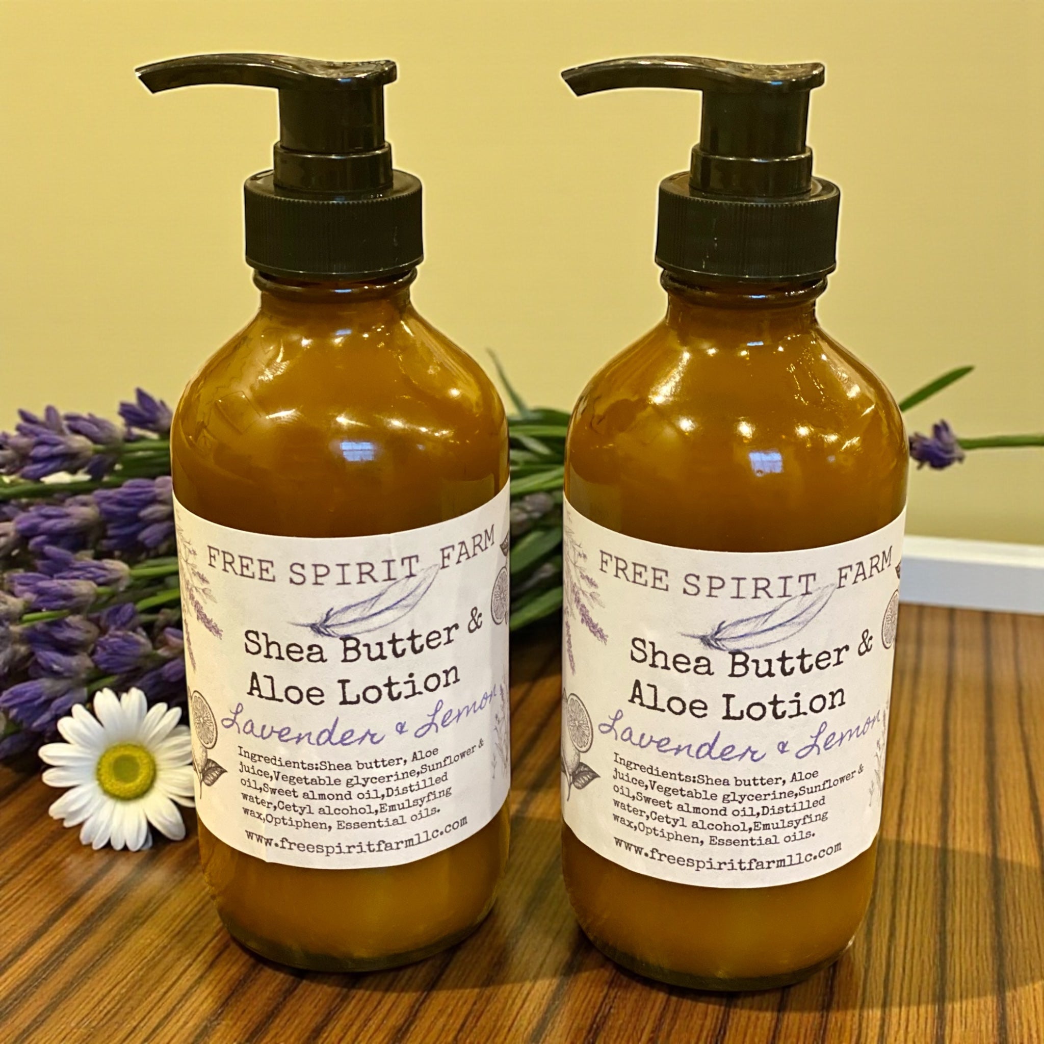 Shea &amp; Aloe Pump Lotion 8oz Glass Bottle~Lavender &amp; Lemon