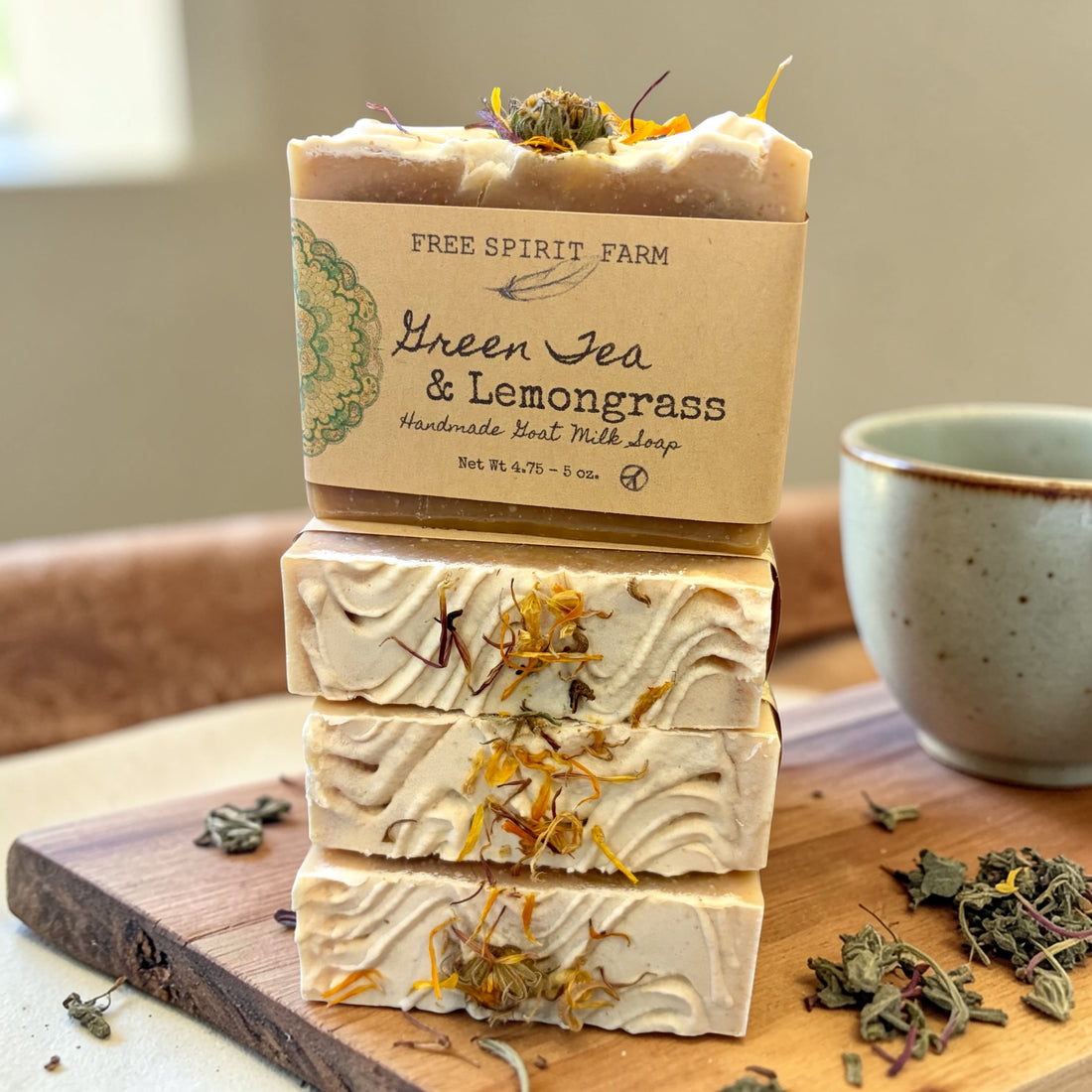 Stack of soap bars with &