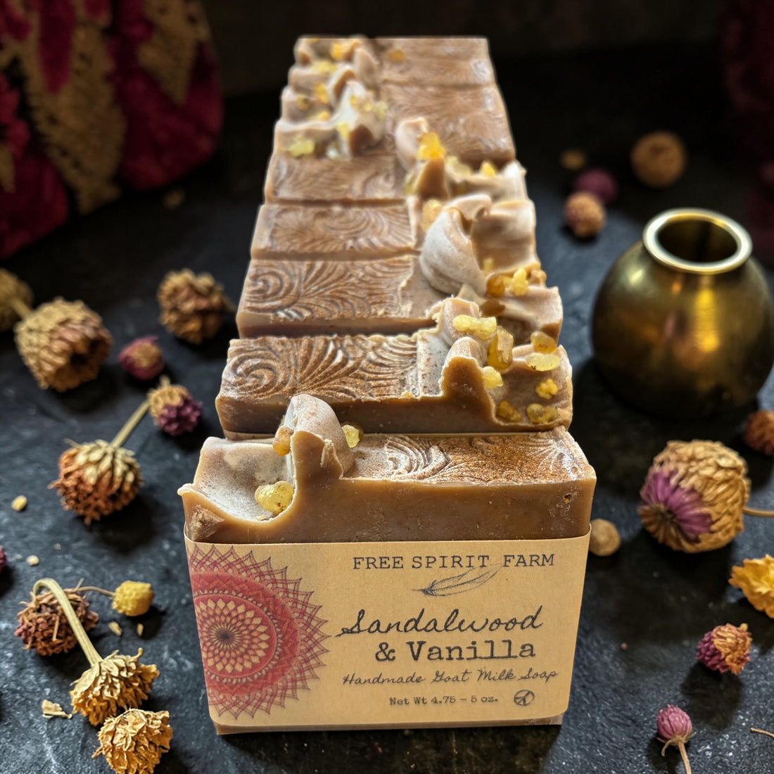 Row of soap bars with &