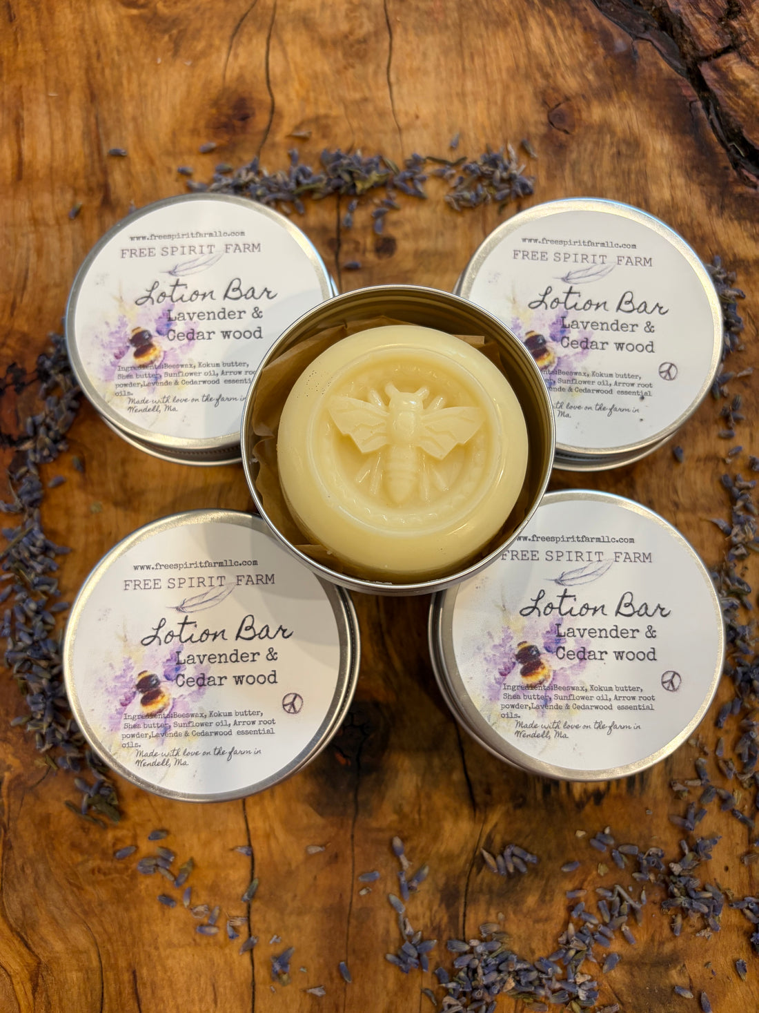 group of Free Spirit Farm Lavender Cedarwood Lotion Bars