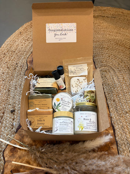 handcrafted gift box with various handmade products