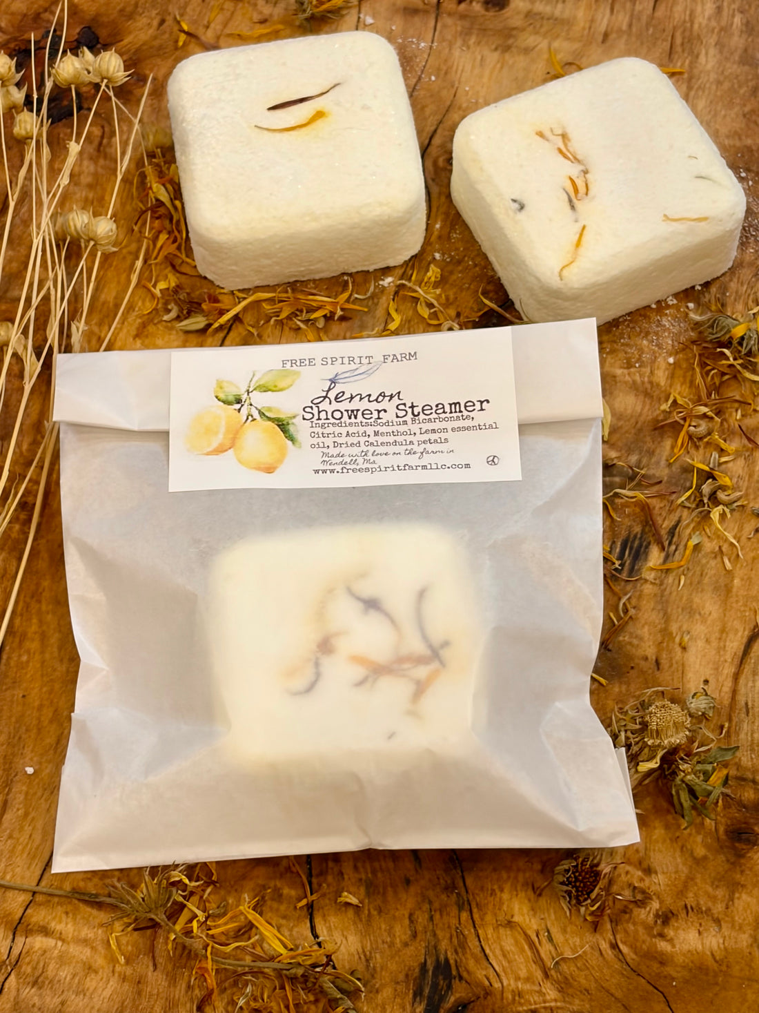 free spirit farm branded lemon shower steamers