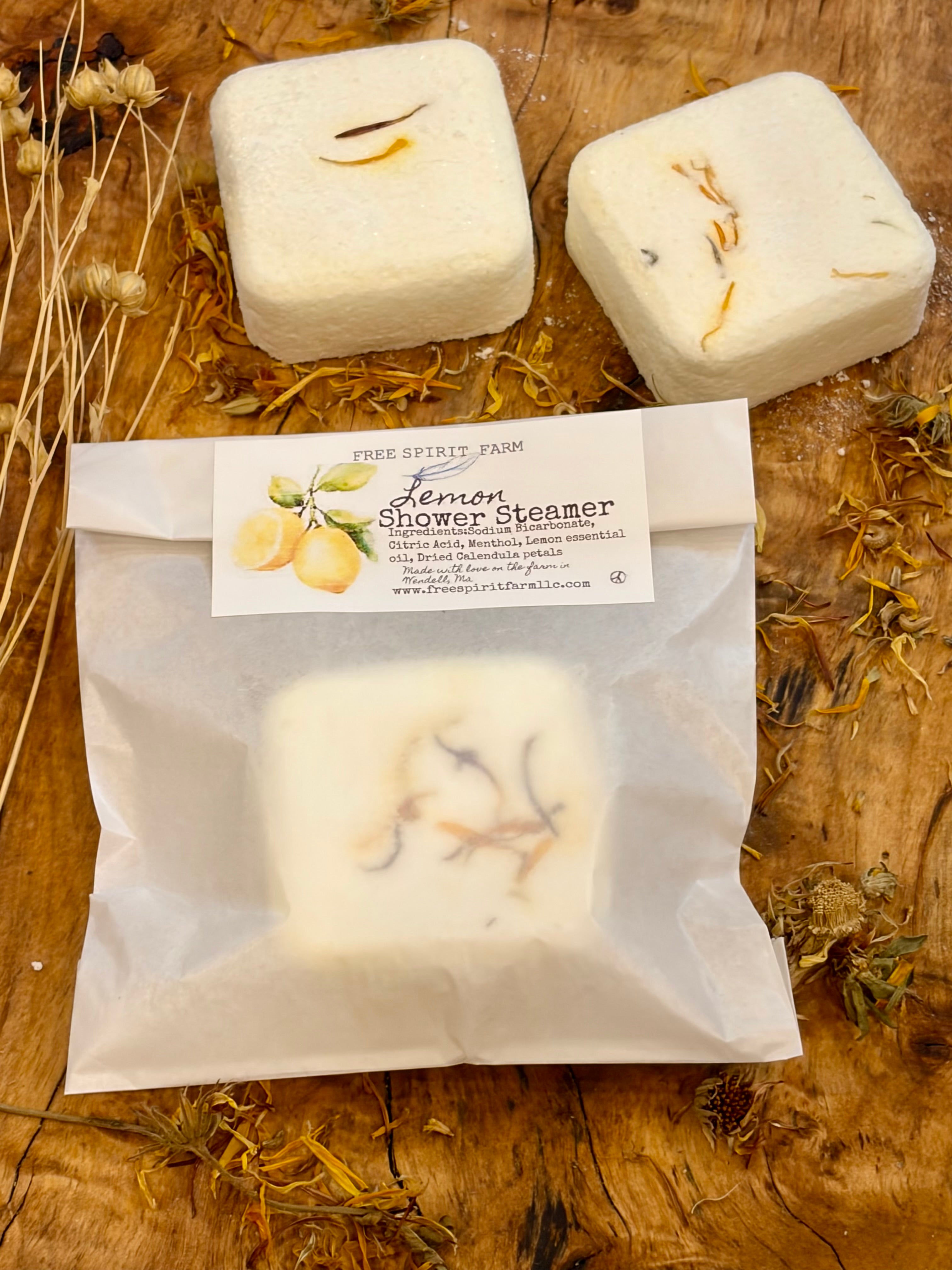 free spirit farm branded lemon shower steamers